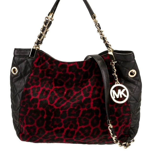 Michael Kors Red and Black Leopard Print Calf-Hair Shoulder/Hand Bag - Picture 5 of 8